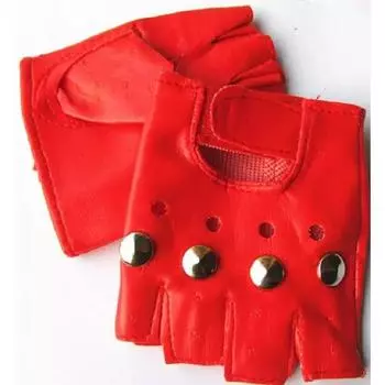 Детские кожаные перчатки Детские для мальчиков и девочек Полупалые Открытые пальцы СЦЕНА Часы Выступление Клепки Хип-хоп Короткие перчатки Red size S (3-6 years) One size