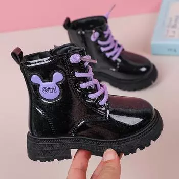 Детские кожаные сапоги. Новые одинарные сапоги для девочек. Сапоги среднего размера для маленьких детей. 22 чёрный