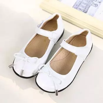 Детские кожаные туфли, элегантные туфли принцессы для школы, модные повседневные детские туфли на плоской подошве, черные, белые, универсальные 26 чёрный