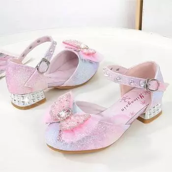 Детские кожаные туфли, элегантные туфли принцессы со стразами для девочек, модные универсальные детские повседневные сандалии для свадебного платья 24 синий