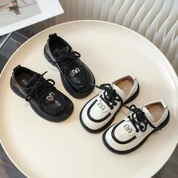Детские кожаные туфли черные школьные туфли для девочек мода весна осень дети повседневные туфли принцессы Мэри Джейн пэчворк шнуровка 26 чёрный
