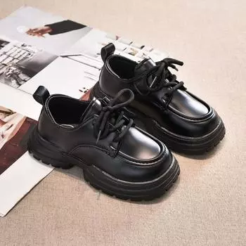 Детские кожаные туфли, черные туфли для девочек в школьную форму, универсальные туфли для детей с толстой подошвой, повседневные туфли принцессы Мэри Джейн 26 чёрный