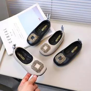 Детские кожаные туфли из нескользящей мягкой искусственной кожи, туфли принцессы на плоской подошве для девочек, весенне-осенние балетки, детские мокасины без застежек, классические 21 бежевый