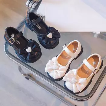 Детские кожаные туфли принцессы на плоской подошве для девочек, детская обувь с бантом и стразами, детская обувь, обувь для свадебной вечеринки 23