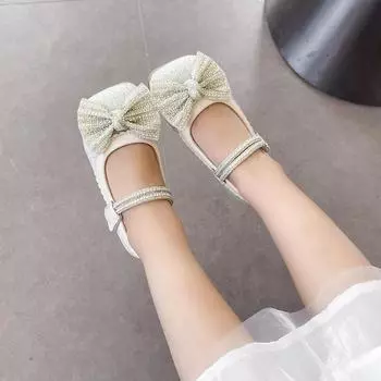 Детские кожаные туфли с блестками и бантом, туфли принцессы для девочек, милые шикарные детские повседневные свадебные туфли, неглубокие, универсальные 25 розовый