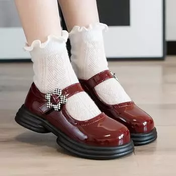 Детские кожаные туфли с толстой подошвой, детские туфли Мэри Джейн, модные туфли принцессы для девочек-цветочниц, для вечеринок, свадеб, нескользящие 26 чёрный