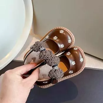 Детские кожаные туфли с вышитыми цветами, милые туфли принцессы для девочек, модные весенне-осенние туфли с бантом для детей, повседневные туфли 22 светло-коричневого