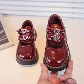 Детские кожаные туфли Весенние винно-красные черные элегантные туфли Мэри Джейн для девочек на толстой липучке Красивые удобные детские туфли 30 чёрный