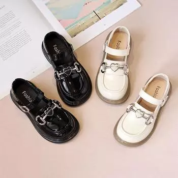 Детские кожаные туфли в стиле Лолиты, черные школьные туфли для девочек, модные глянцевые туфли из искусственной кожи для детей, туфли Мэри Джейн для принцессы в повседневном стиле 26 чёрный