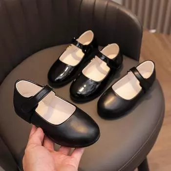Детские кожаные туфли весна осень новые черные туфли для девочек принцесса модные универсальные детские туфли на плоской подошве для школы спектакля популярные 21 матовый черный
