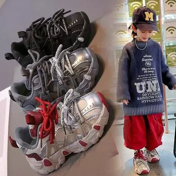 Детские красивые кроссовки для бега на липучках для детей среднего и большого размера, повседневные кроссовки для мальчиков и девочек Tide 26 красный