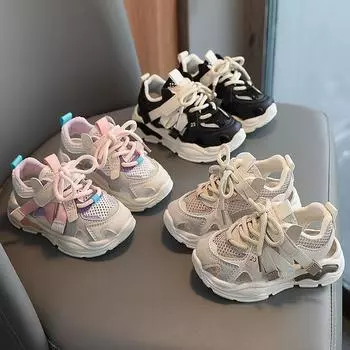 Детские кроссовки 2024 года, летняя новая детская обувь для ходьбы, мягкая подошва, дышащие нескользящие сандалии, повседневная обувь для девочек 21insole13.5cm