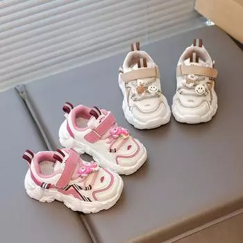 Детские кроссовки 2025 Весенние кроссовки для мальчиков Дышащие кроссовки для девочек с сетчатым верхом 21 розовый