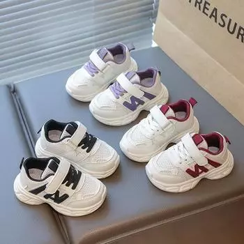 Детские кроссовки 2025 Весна Мальчики Сетчатые Кроссовки Мягкая Подошва Девочки Папочки Кроссовки 22 чёрный