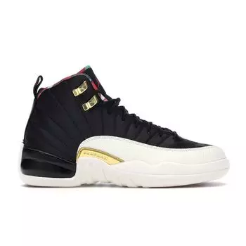 Детские кроссовки Air Jordan 12 Retro GS Chinese New Year 2019, черный парус, металлик, золото, настоящий красный BQ6497-006