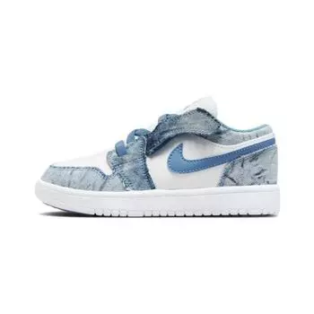 Детские кроссовки Air Jordan 1 Low ALT PS из стираного денима бело-голландско-синие DM8948-100 28