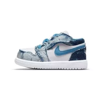 Детские кроссовки Air Jordan 1 Low ALT TD из стираного денима бело-голландско-синие DM8949-100 23.5