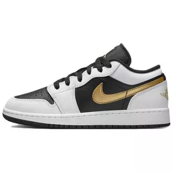 Детские кроссовки Air Jordan 1 Low GS Gold Swoosh Белый Черный Металлик-Золото 553560-172 35.5