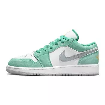 Детские кроссовки Air Jordan 1 Low SE GS New Emerald Белые светло-стальные-серые такси DO8244-301 39