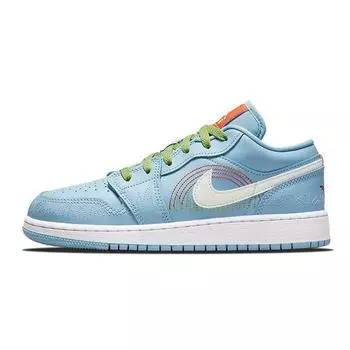 Детские кроссовки Air Jordan 1 Low SE GS Blue Stitch Psychic-Blue Vivid-Green Safety-Orange DO8227-400 37.5