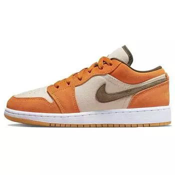 Детские кроссовки Air Jordan 1 Low SE GS Ceramic оранжево-белые средне-оливковые DJ0342-102 36