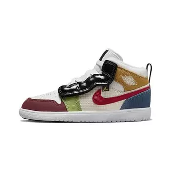 Детские кроссовки Air Jordan 1 Mid ALT SE PS Messy Room, разноцветные, белые, тренажерно-красные, DR6962-100 29.5