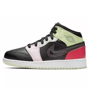 Детские кроссовки Air Jordan 1 Mid Glow In The Dark разноцветные черные Ember-Glow-Barley-Volt-Light-Soft-Pink-Jade-Aura AV5174-076