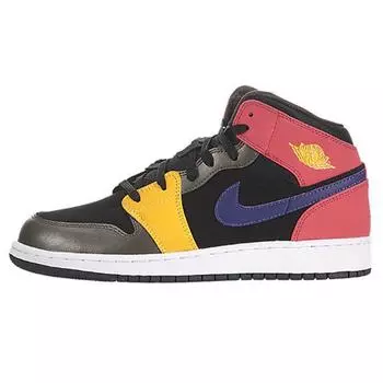 Детские кроссовки Air Jordan 1 Mid GS Multi-Color Black Court-Purple Fusion-Red 555112-016