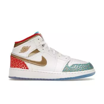 Детские кроссовки Air Jordan 1 Mid GS NC to Chi Белый металлик-золотой университетский красный FB2212-100 36