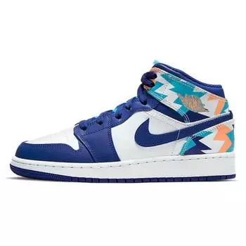 Детские кроссовки Air Jordan 1 Mid GS Geometric Pint Blue White Concord 555112-105 35.5