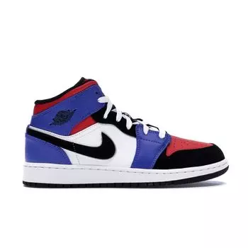 Детские кроссовки Air Jordan 1 Mid GS Top 3 Разноцветные Белый Hyper-Royal-University-Red-Black 554725-124