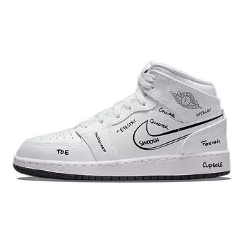 Детские кроссовки Air Jordan 1 Mid GS Schematic Белый Черный DQ1864-100 36