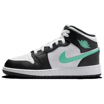 Детские кроссовки Air Jordan 1 Mid GS Green Glow Белый Черный DQ8423-103 38