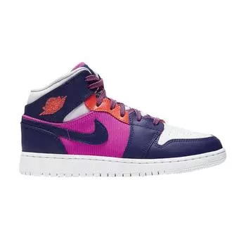 Детские кроссовки Air Jordan 1 Mid GS Fire Pink Pink-Quartz Dark-Smoke-Grey White 555112-602