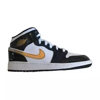 Детские кроссовки Air Jordan 1 Mid Patent SE GS Black Gold Metallic-Gold White BQ6931-007