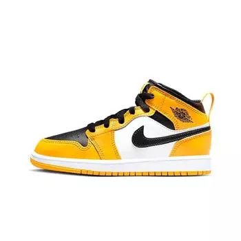 Детские кроссовки Air Jordan 1 Mid PS Reverse Yellow Toe Taxi White Black 640734-701 34