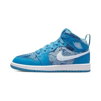 Детские кроссовки Air Jordan 1 Mid PS Washed Denim Синие голландско-синие белые DM8952-400 35
