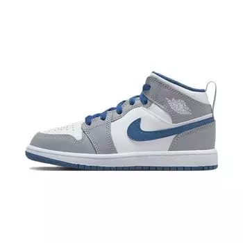 Детские кроссовки Air Jordan 1 Mid PS Cement True Blue Серо-цементно-серый белый DQ8424-014 33.5