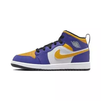 Детские кроссовки Air Jordan 1 Mid PS Lakers Purple Dark-Concord White DQ8424-517 27.5