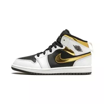 Детские кроссовки Air Jordan 1 Mid PS White Gold Multi-Color Black 640734-190 35