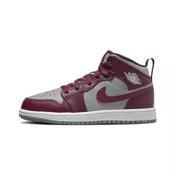 Детские кроссовки Air Jordan 1 Mid PS Cherrywood Red Cement-Grey White DQ8424-615 35