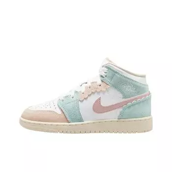Детские кроссовки Air Jordan 1 Mid SE GS Scalloped Edge Green White Pink-Oxford DZ5361-100 37.5