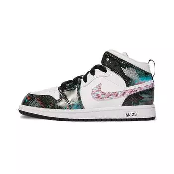 Детские кроссовки Air Jordan 1 Mid SE PS Take Flight White Bright-Crimson Blue-Hero BQ6932-114 35