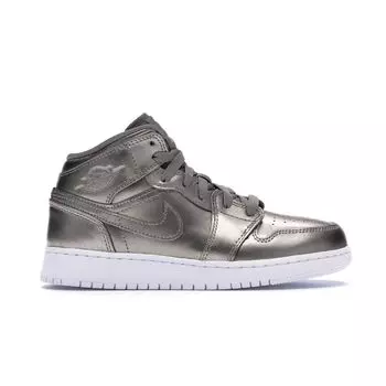 Детские кроссовки Air Jordan 1 Mid SE GS Sepia Stone Серый Благородный-Красный-Белый AV5174-200