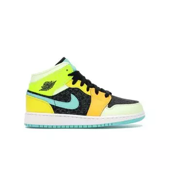 Детские кроссовки Air Jordan 1 Mid SE GS Clover разноцветные Black Aurora-Green BQ6931-037