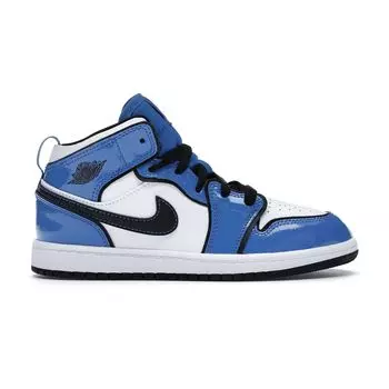 Детские кроссовки Air Jordan 1 Mid SE PS Signal Blue White Black BQ6932-402 35