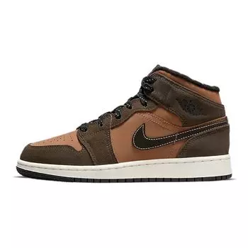 Детские кроссовки Air Jordan 1 Mid SE GS Earth Tone Коричневые Темно-Шоколадные Crimson-Bliss DC7248-200 37.5