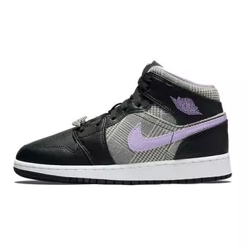 Детские кроссовки Air Jordan 1 Mid SE GS Houndstooth Black Lilac White DC7226-015 39