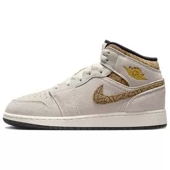 Детские кроссовки Air Jordan 1 Mid SE GS Brown Elephant светло-коричневый металлик-золотой белый DZ5369-102 36