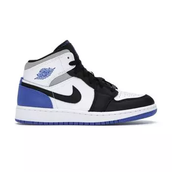 Детские кроссовки Air Jordan 1 Mid SE GS Royal Black Toe Blue White Light-Solar-Flare-Heather BQ6931-102